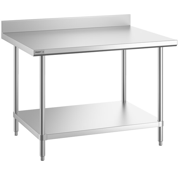 A Regency stainless steel work table with undershelf.
