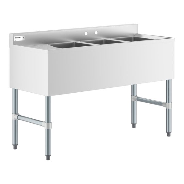 Regency 48" x 18 3/4" Three Bowl Underbar Sink with Left Drainboard