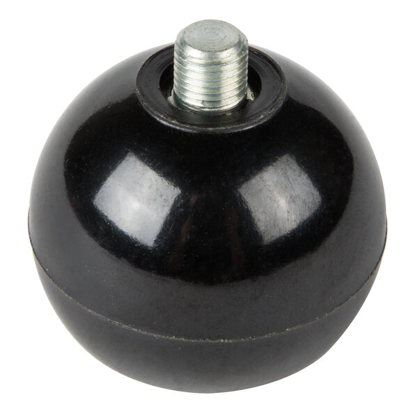 A black round knob with a metal screw.