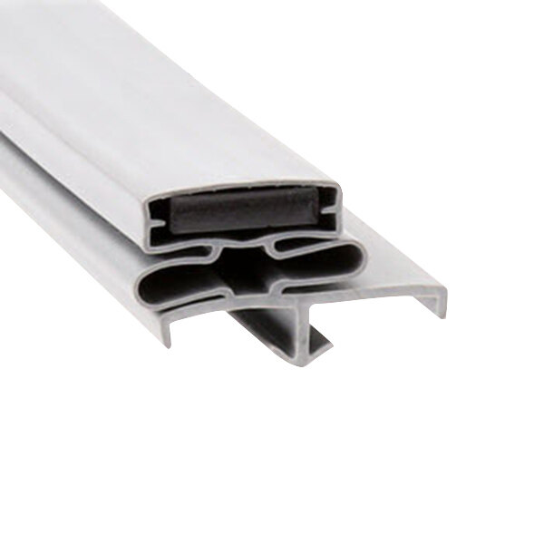 A close-up of a black magnetic strip with two holes.