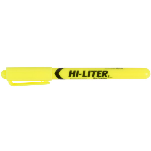 A yellow Avery Hi-Liter pen with the word "Hi-Liter" in black.
