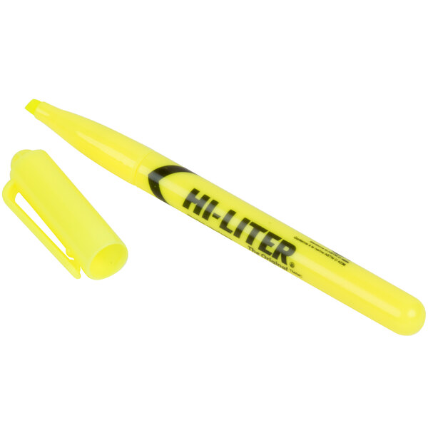 A yellow Avery Hi-Liter pen with a cap.