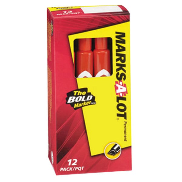 Avery Marks A Lot 24147 Red Jumbo Permanent Markers, Chisel Tip, 3
