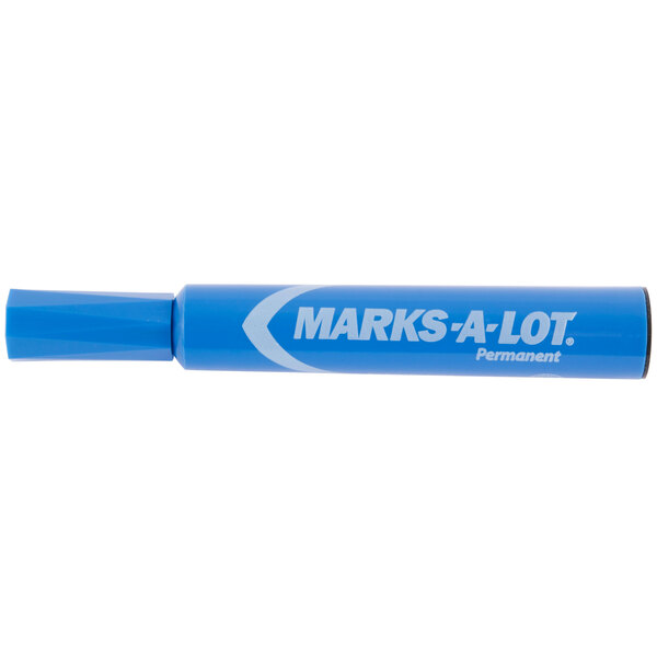 A blue Avery Marks-A-Lot permanent marker with white text on the label.
