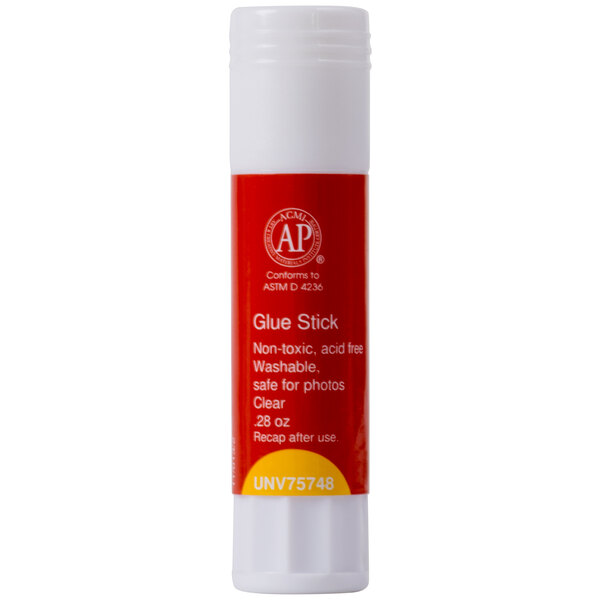 A white Universal clear glue stick in a red tube.