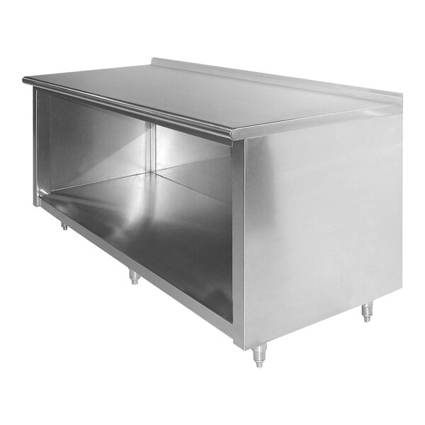 Advance Tabco EF-SS-247 24" x 84" 14 Gauge Open Front Cabinet Base Work Table with 1 1/2" Backsplash