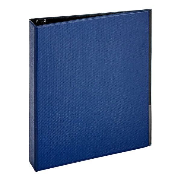 An Avery blue economy binder with black rings.