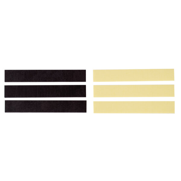 Two black rectangular strips with white stripes on a yellow background.