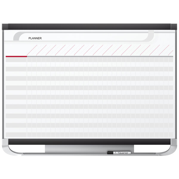 A Quartet Prestige 2 Total Erase whiteboard with a red planner line.