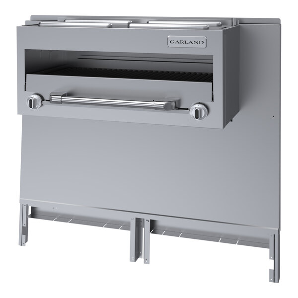 A stainless steel natural gas range-mount infra-red salamander broiler designed for commercial kitchens.