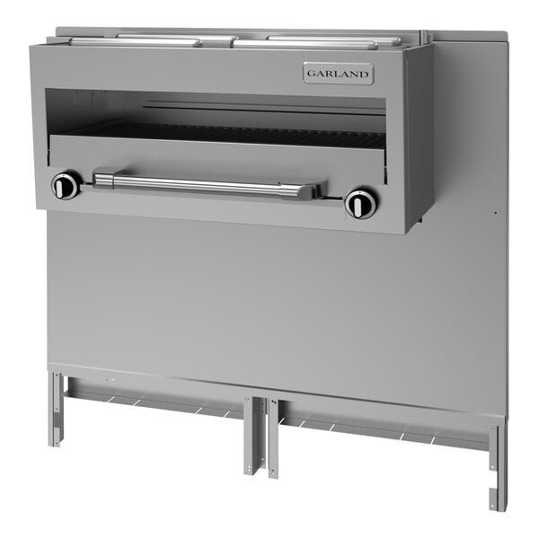 A stainless steel natural gas range-mount infra-red salamander broiler designed for commercial kitchens.