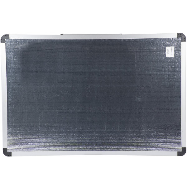 A white Universal magnetic dry erase board with black and silver corners and aluminum frame.