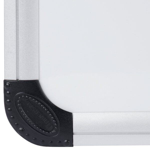 A Universal white magnetic steel dry erase board.