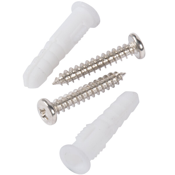 A close-up of three white screws.