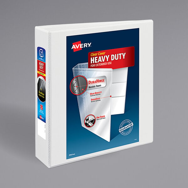 A white Avery Heavy-Duty Non-Stick View Binder with a clear cover over the front and spine.