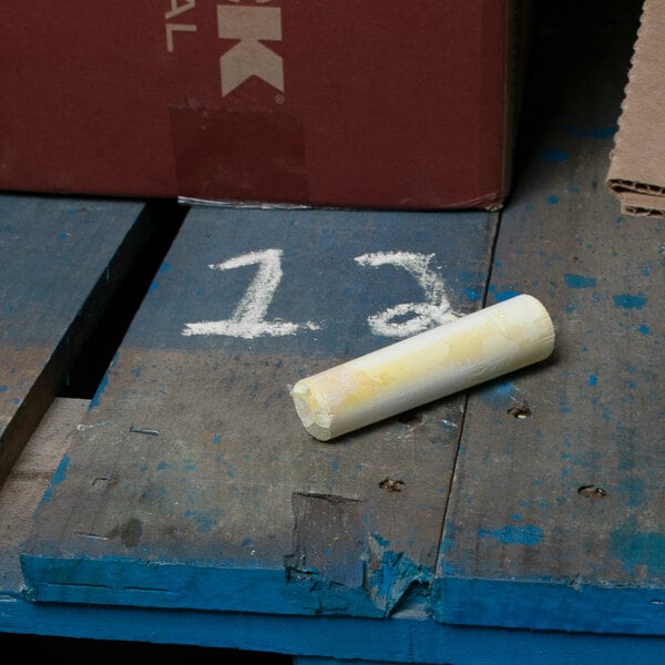 A box of Dixon Ticonderoga White Railroad Chalk on a blue surface.