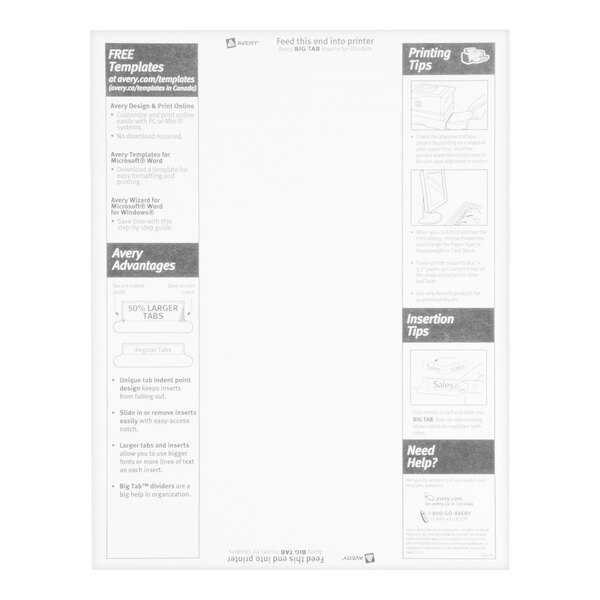 Avery® 11110 Big Tab Buff Paper 5-Tab Clear Insertable Dividers