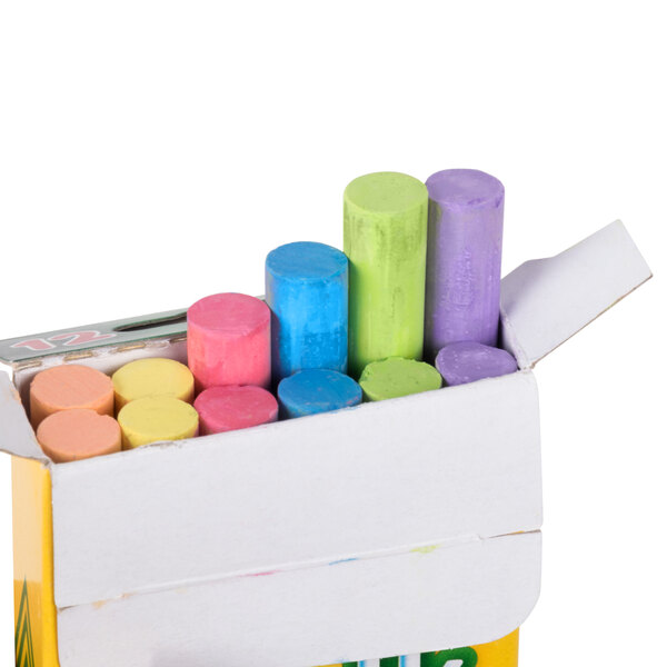 A box of Crayola drawing chalk with 12 different colors.