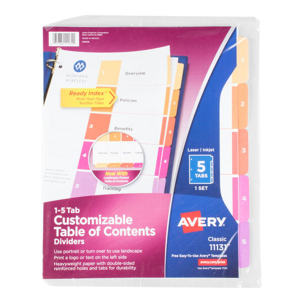 Avery® 11131 Ready Index 5-Tab Multi-Color Table of Contents Dividers