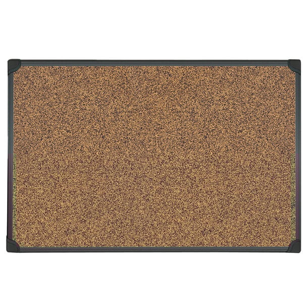 A Universal cork board with black trim.