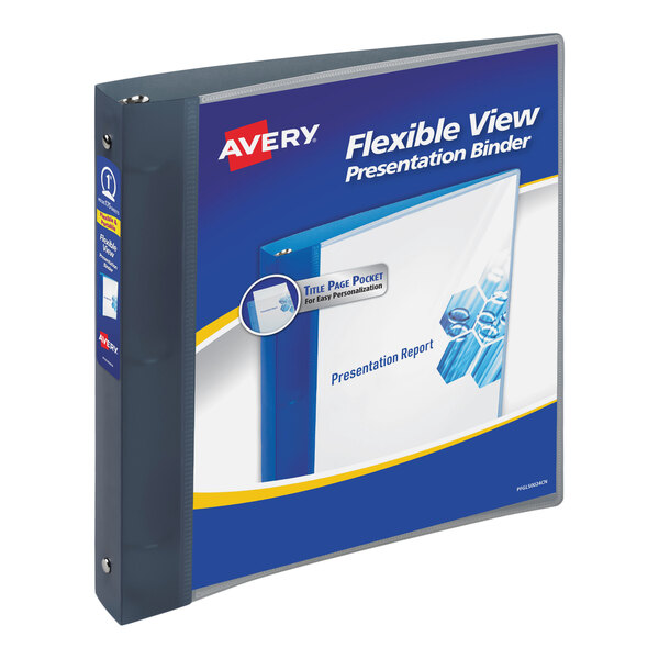 An Avery gray Flexi-View binder with white text on the cover.