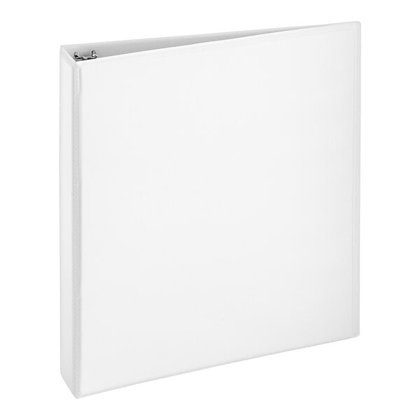 A white Avery Durable View binder with a black stripe on the spine.