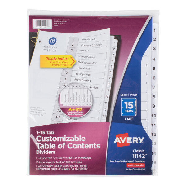 Avery® 11142 Ready Index 15-Tab White Table of Contents Dividers