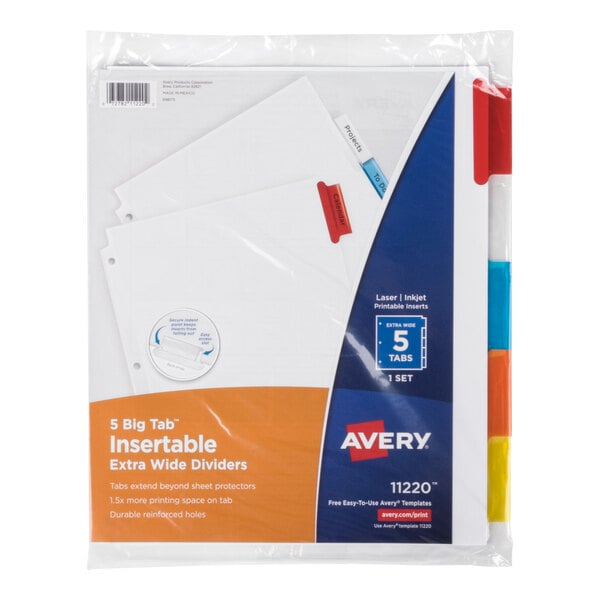 Avery® 11220 Big Tab Extra Wide 5-Tab Multi-Color Insertable Tab Dividers