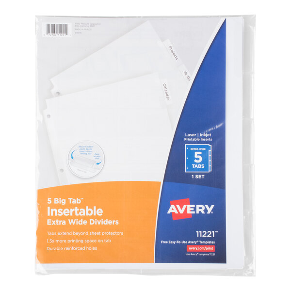 Avery® 11221 Big Tab Extra Wide 5-Tab Clear Insertable Tab Dividers