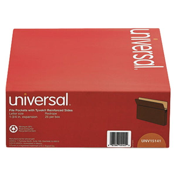 A brown Universal file pocket with paper inside.