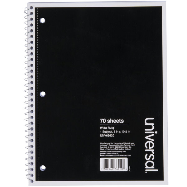 Black 100 Sheets 1 Subject Spiral Notebook 10-1/2 x 8 Wide Ruled Paper