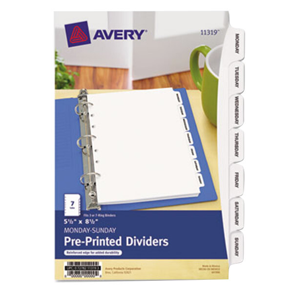 Avery 11319 Mini Pre-Printed 7-Tab Monday-Sunday Dividers