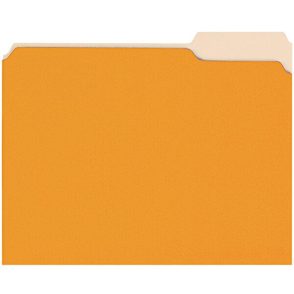 A Universal orange letter size file folder with 1/3 cut tabs on a white surface.