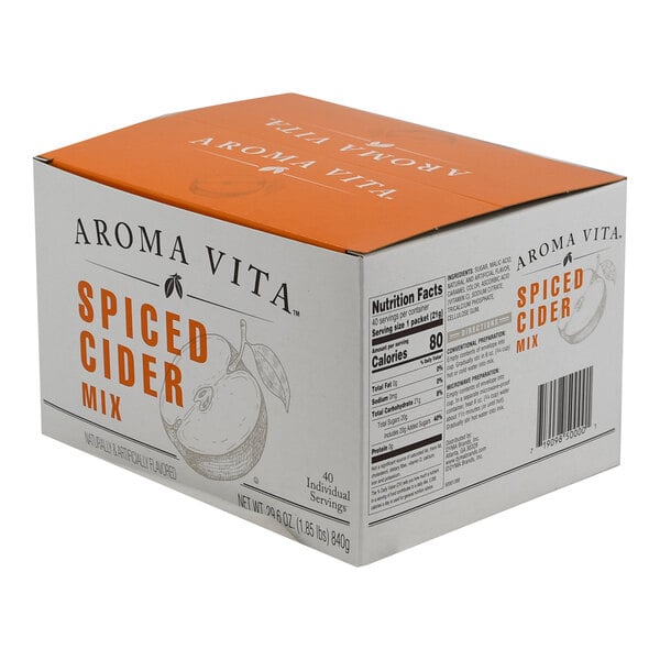 A white box of Cafe Delight spiced apple cider hot drink mix with an orange label.