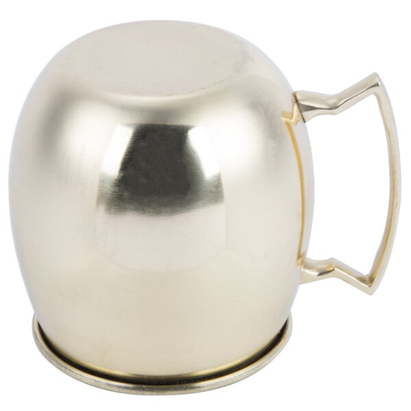 An American Metalcraft Mirrored Gold Moscow Mule Mug with a handle.