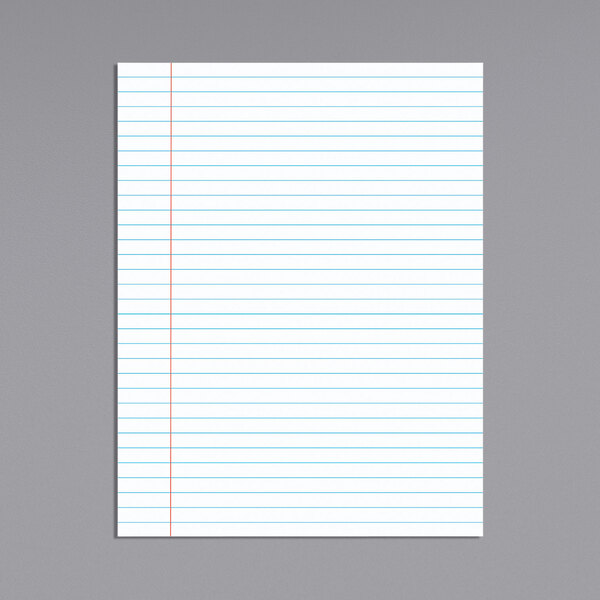 A white lined legal pad sheet with red margin lines.