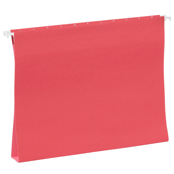 A close up of a red UNV14118 file folder.