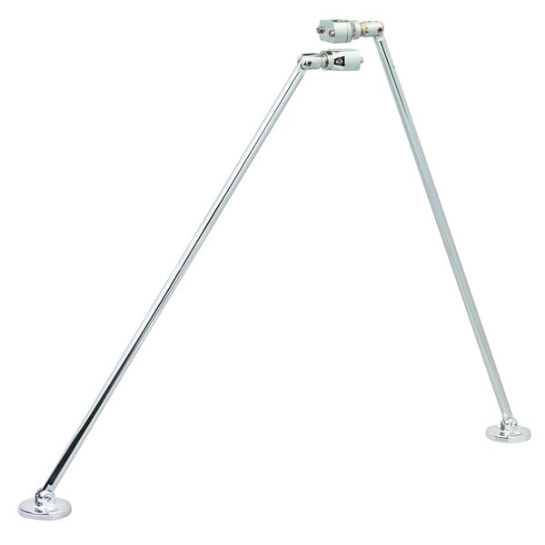 A T&S Bi Pod Pre-Rinse Clamp Assembly, a metal stand with two round holes and two long thin metal rods.