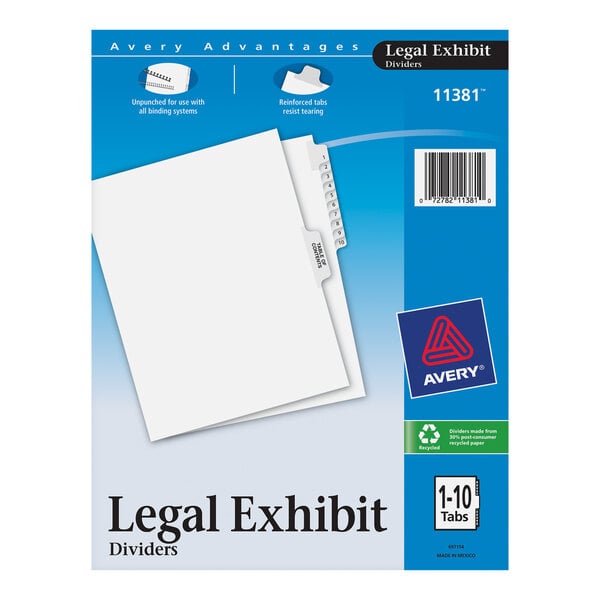 Avery® 11381 Premium Collated 1-10 Side Tab Table of Contents Legal Exhibit Dividers
