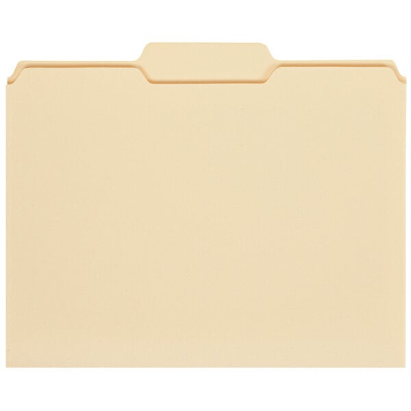 A close up of a Universal manila file folder with a yellow label.