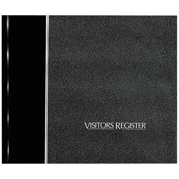A black hardcover Rediform visitor register book with white text on the cover.