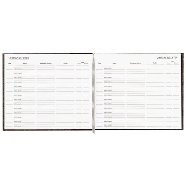 The cover of a Rediform black hardcover visitor register book with black text on a white page.