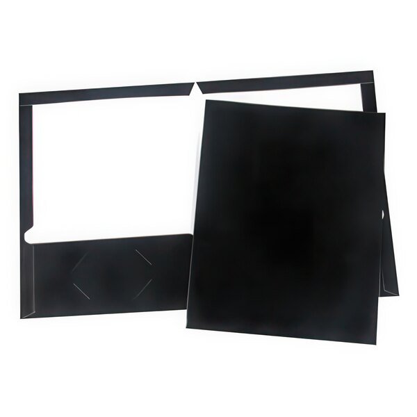 A black rectangular Universal 2-pocket folder.