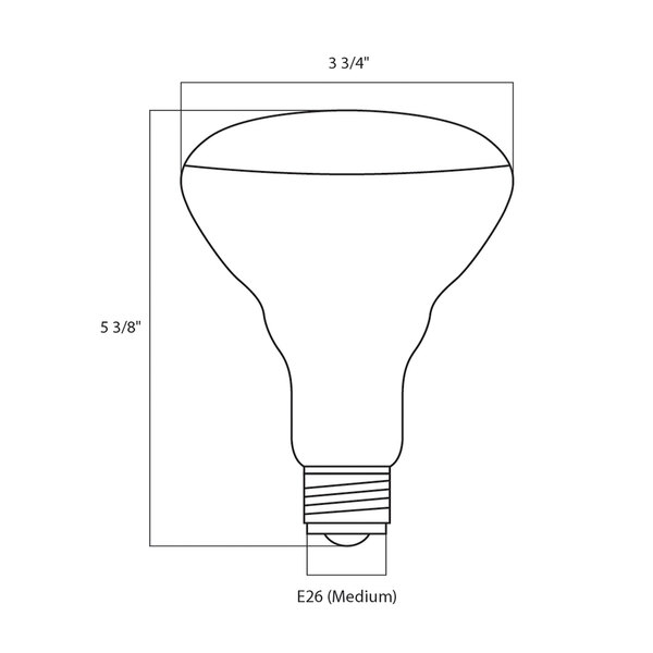 A diagram of a Carnival King 65 watt flood light bulb with the dimensions.