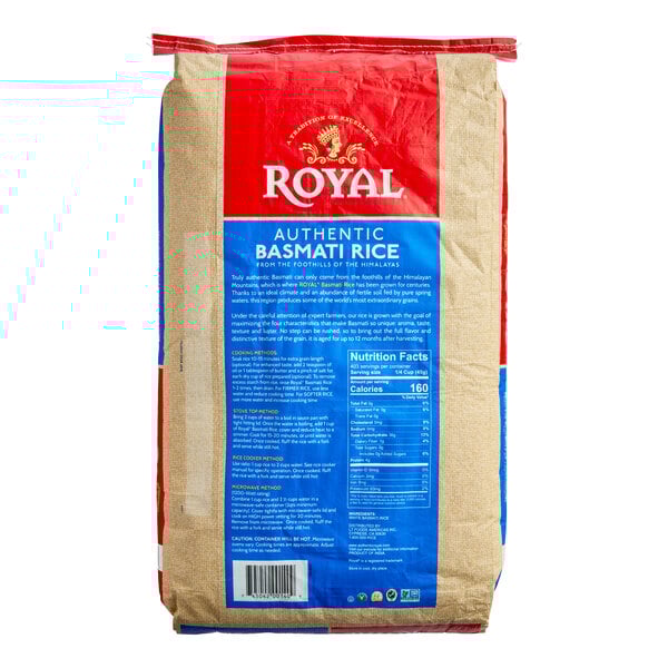 A Royal Basmati Rice bag with a label.