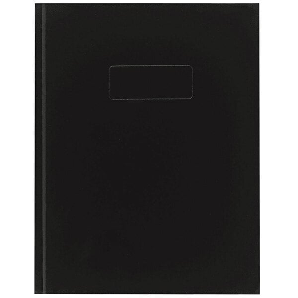 A black rectangular Rediform Office business notebook with white lines.