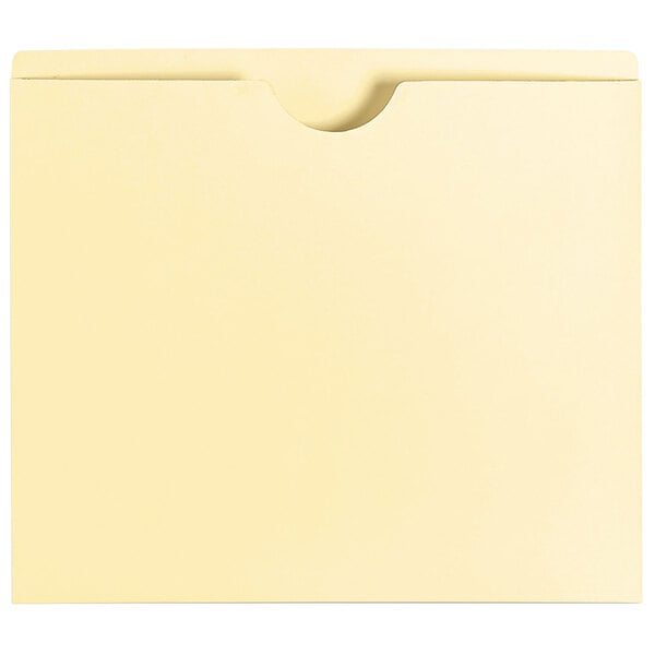 A close up of a yellow Universal letter size file jacket with a thumb tab.