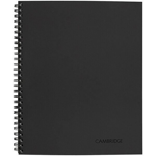 A black Cambridge notebook with spiral binding.