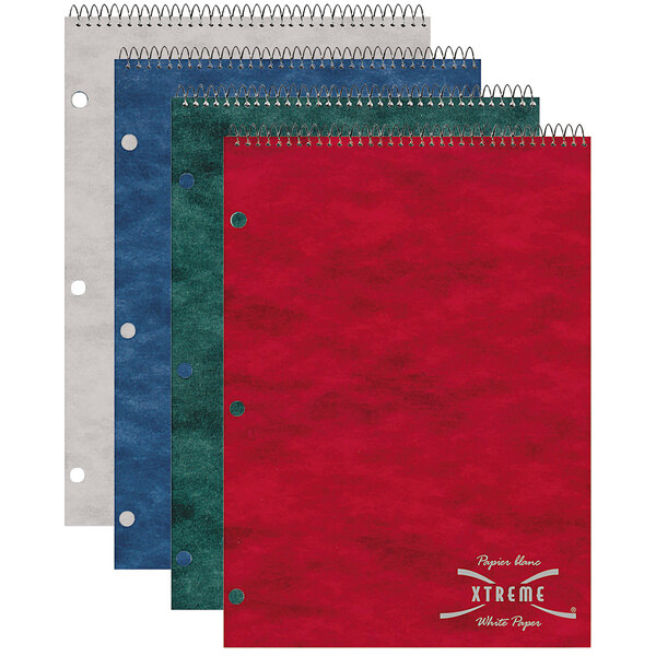 Three National college rule notebooks with spirals and red, blue and green covers.