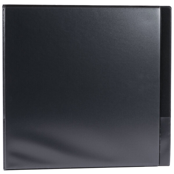 A black Universal economy non-stick view binder with round rings on a white background.